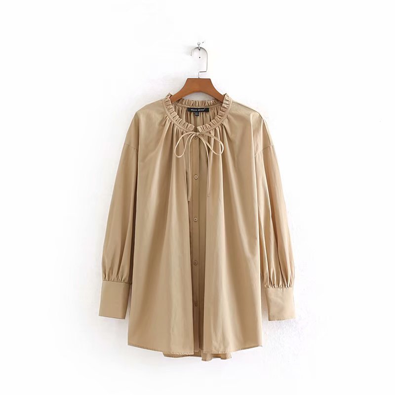 Blouse Romantique à Col Froncé et Manches Bouffantes