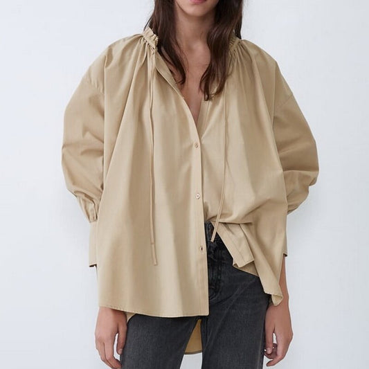 Blouse Romantique à Col Froncé et Manches Bouffantes