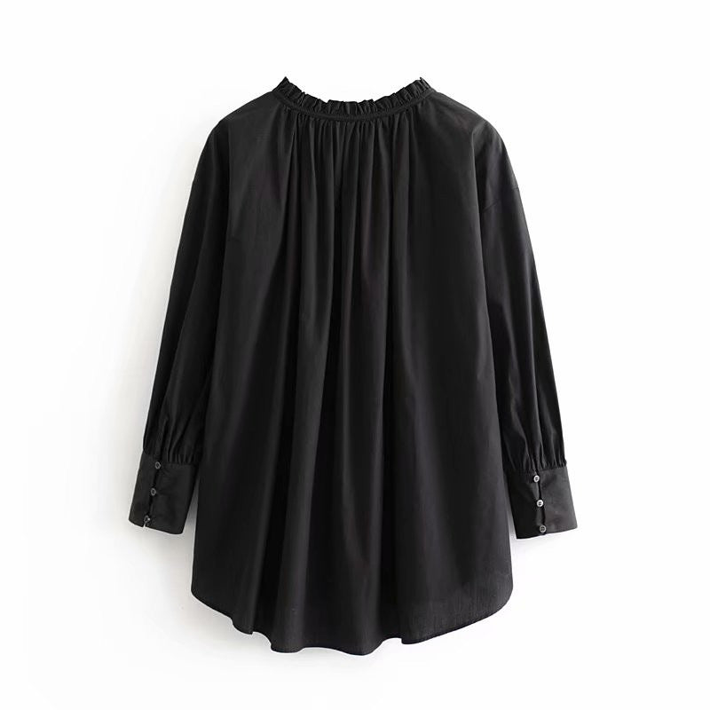 Blouse Romantique à Col Froncé et Manches Bouffantes