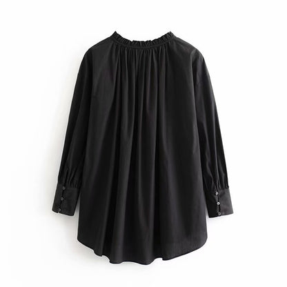 Blouse Romantique à Col Froncé et Manches Bouffantes