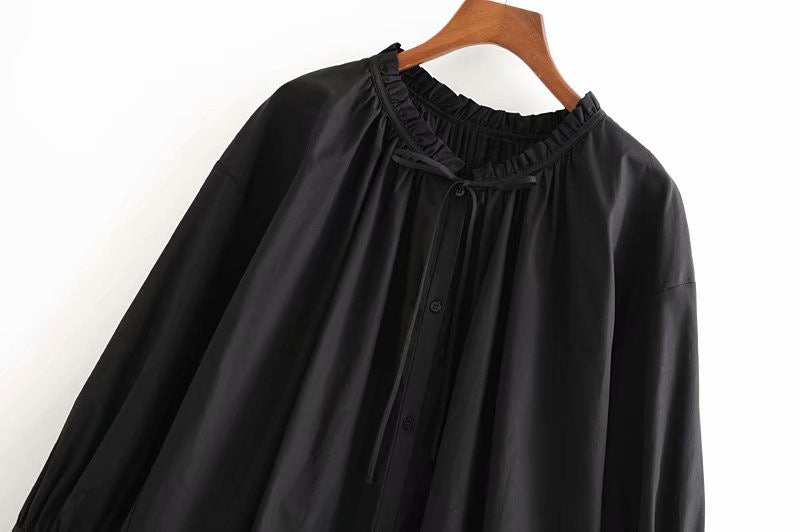 Blouse Romantique à Col Froncé et Manches Bouffantes