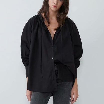 Blouse Romantique à Col Froncé et Manches Bouffantes