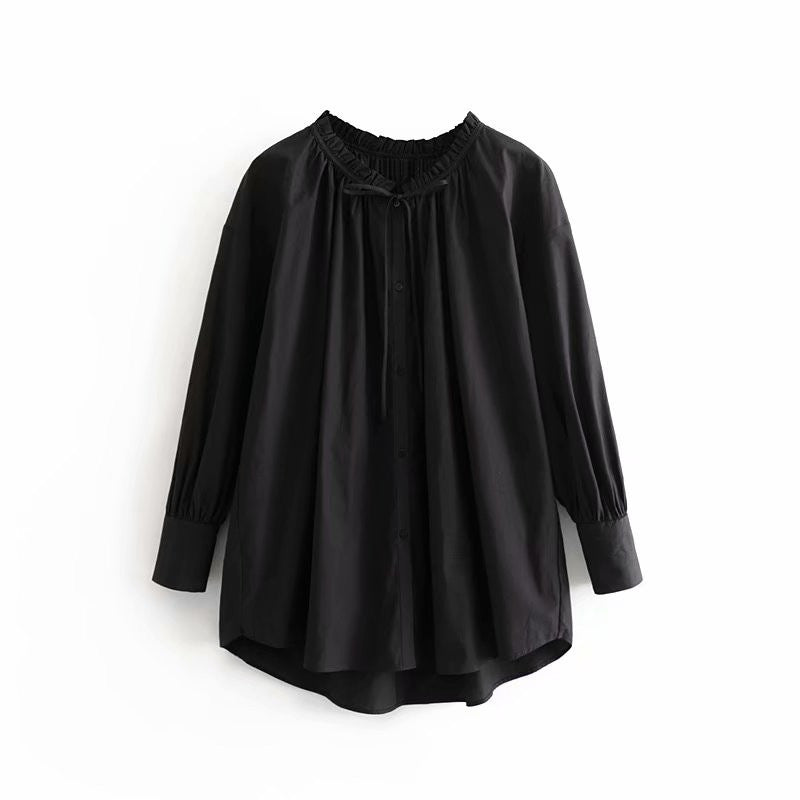 Blouse Romantique à Col Froncé et Manches Bouffantes