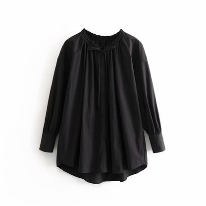 Blouse Romantique à Col Froncé et Manches Bouffantes
