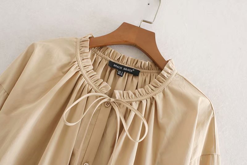 Blouse Romantique à Col Froncé et Manches Bouffantes