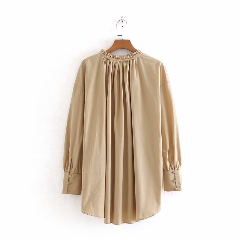 Blouse Romantique à Col Froncé et Manches Bouffantes